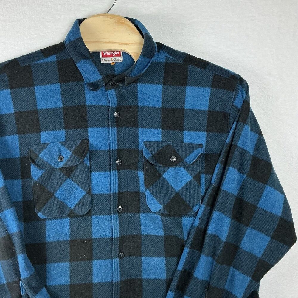 Wrangler Premium Quality Blue & Black Plaid Flannel Shirt Men’s 2XL Button-Up